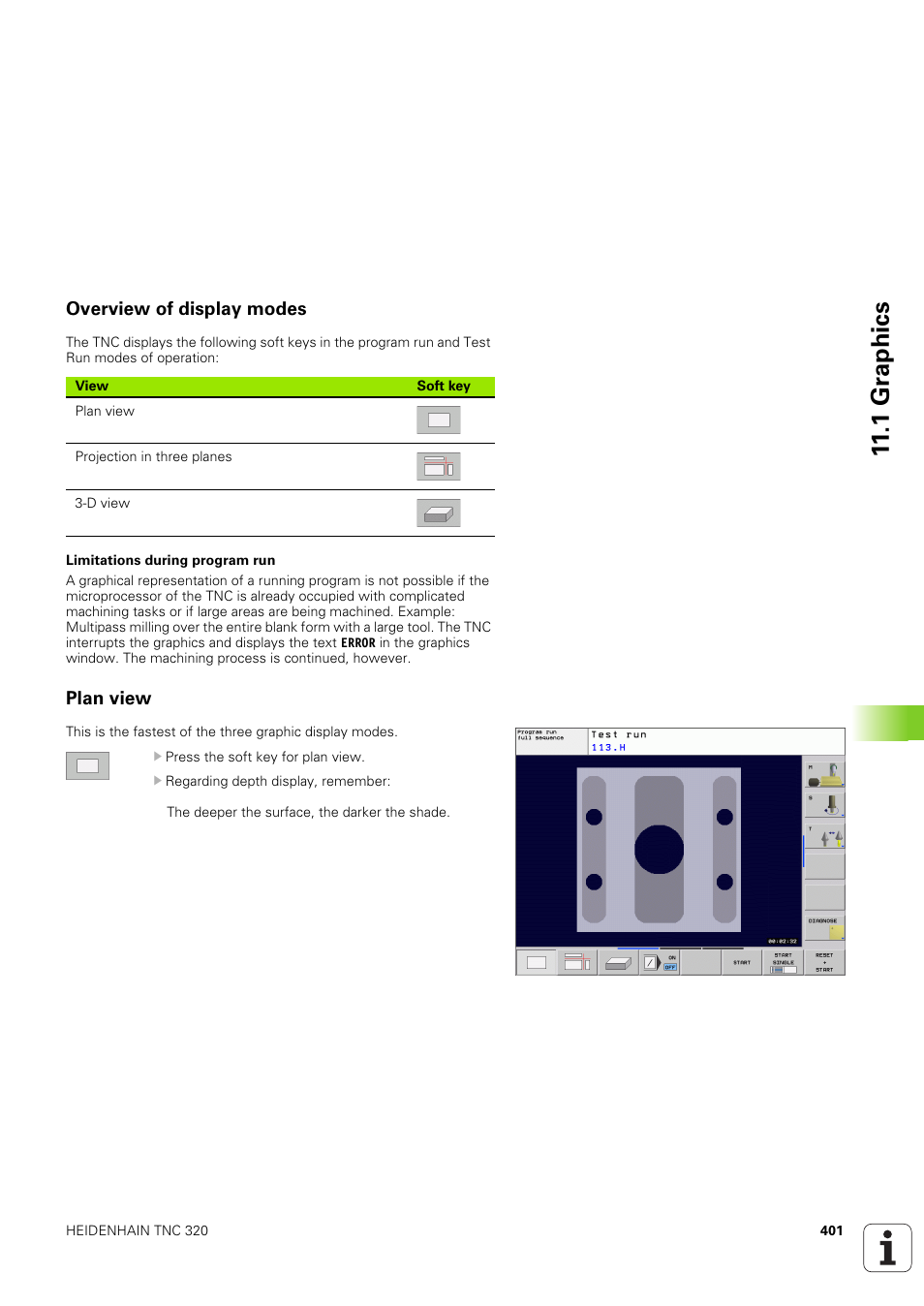 Overview of display modes, Plan view, 1 gr aphics | HEIDENHAIN TNC 320 (340 551-02) User Manual | Page 401 / 493