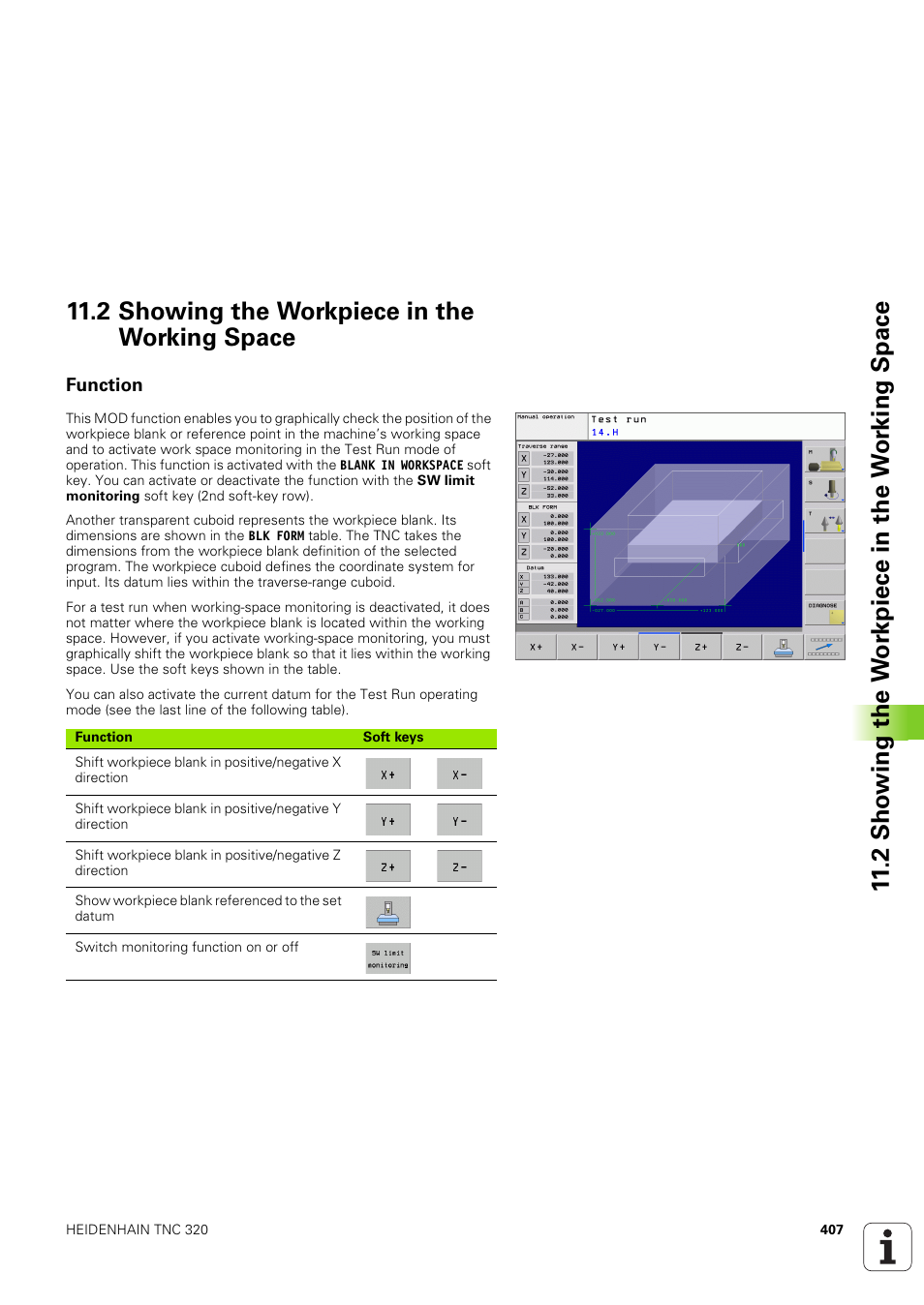 2 showing the workpiece in the working space, Function | HEIDENHAIN TNC 320 (340 551-02) User Manual | Page 407 / 493