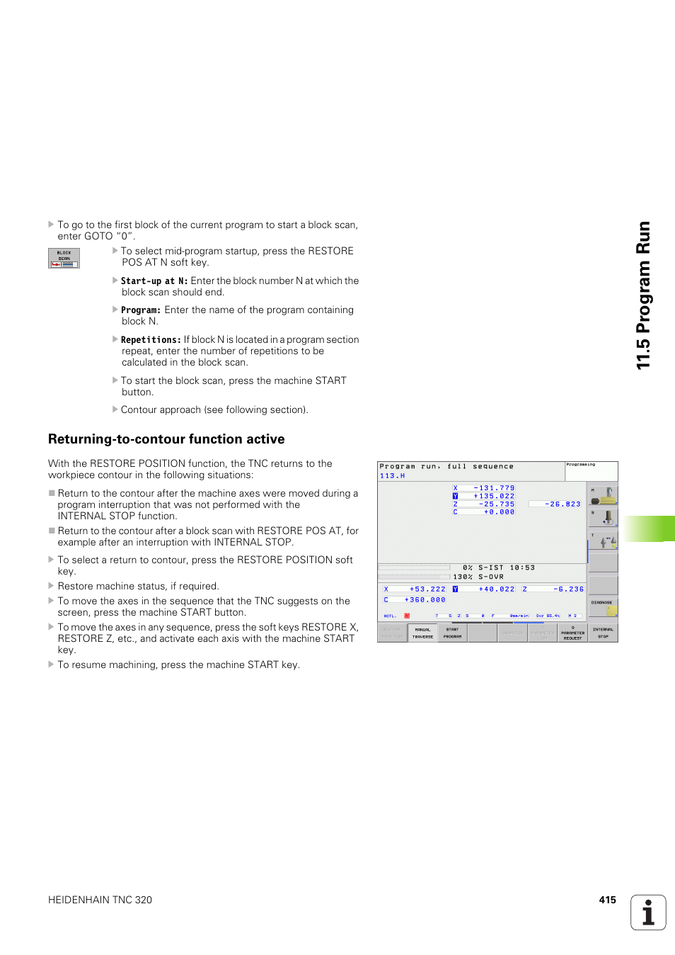 Returning-to-contour function active, 5 pr ogr am run | HEIDENHAIN TNC 320 (340 551-02) User Manual | Page 415 / 493