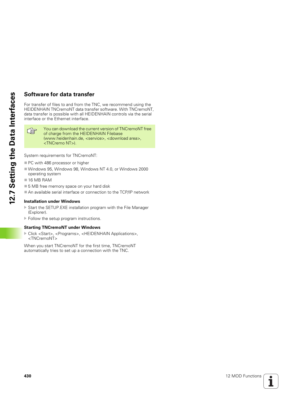 Software for data transfer, 7 set ting the d a ta int e rf aces | HEIDENHAIN TNC 320 (340 551-02) User Manual | Page 430 / 493