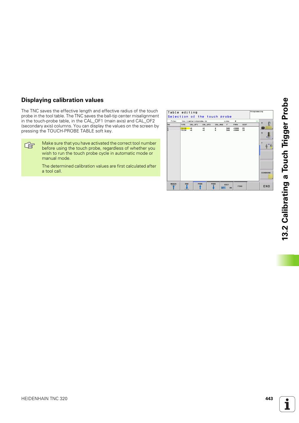 Displaying calibration values | HEIDENHAIN TNC 320 (340 551-02) User Manual | Page 443 / 493