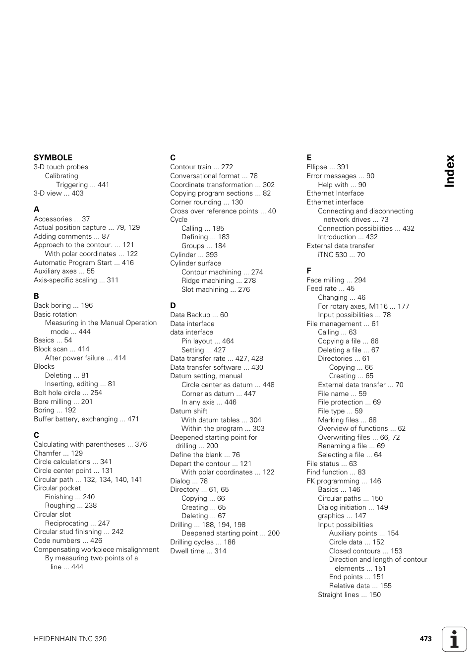 Index | HEIDENHAIN TNC 320 (340 551-02) User Manual | Page 473 / 493