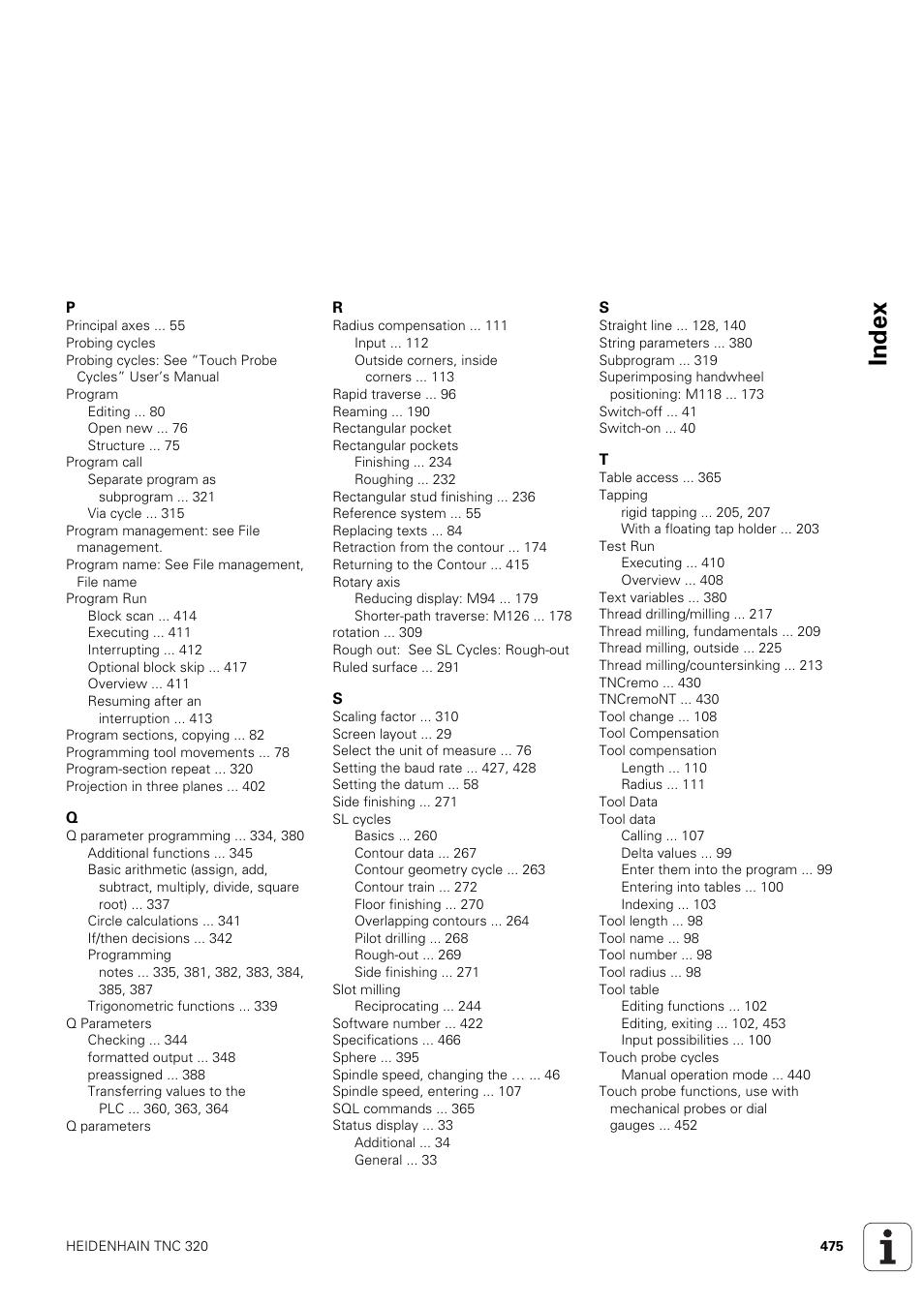 Index | HEIDENHAIN TNC 320 (340 551-02) User Manual | Page 475 / 493