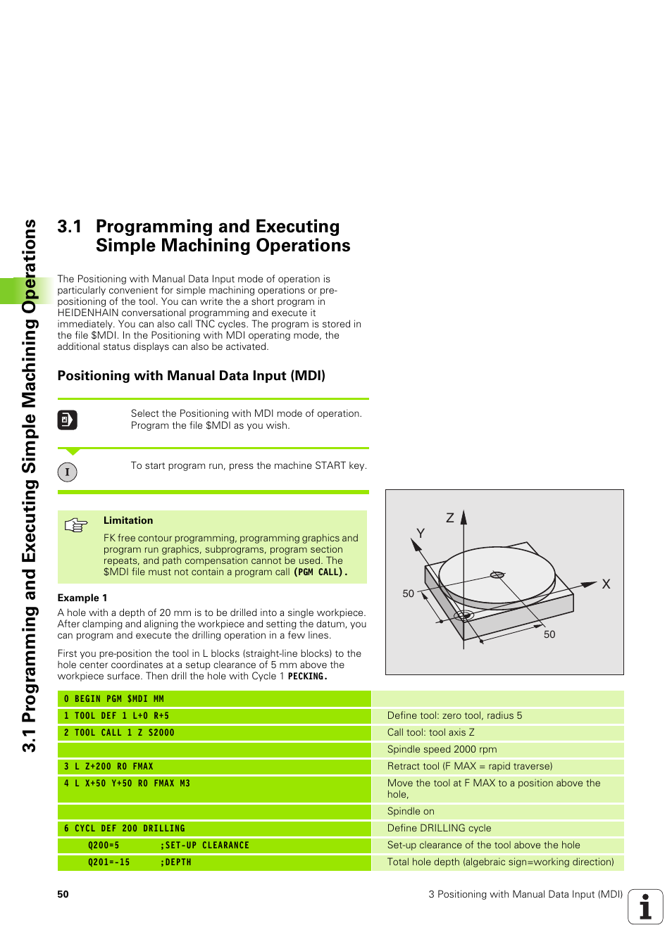 Positioning with manual data input (mdi) | HEIDENHAIN TNC 320 (340 551-02) User Manual | Page 50 / 493