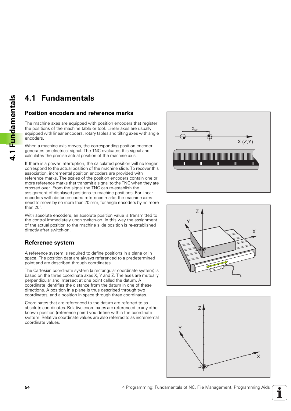 1 fundamentals, Position encoders and reference marks, Reference system | 1 f u ndam e n tals 4.1 fundamentals | HEIDENHAIN TNC 320 (340 551-02) User Manual | Page 54 / 493