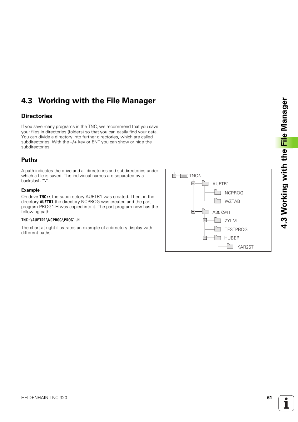 3 working with the file manager, Directories, Paths | HEIDENHAIN TNC 320 (340 551-02) User Manual | Page 61 / 493