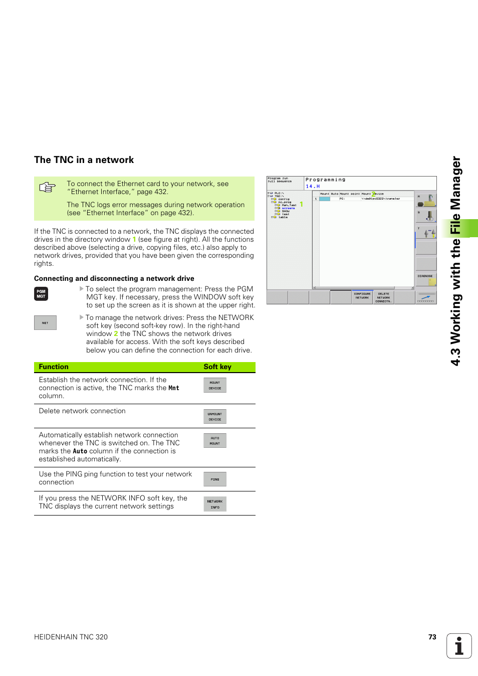 The tnc in a network, Manage network drives, 3 w o rk ing with the file manag e r | HEIDENHAIN TNC 320 (340 551-02) User Manual | Page 73 / 493