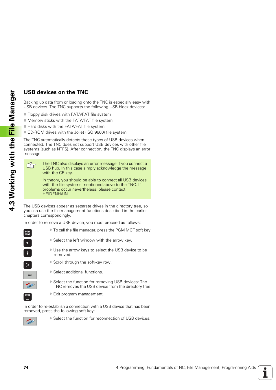 Usb devices on the tnc, 3 w o rk ing with the file manag e r | HEIDENHAIN TNC 320 (340 551-02) User Manual | Page 74 / 493