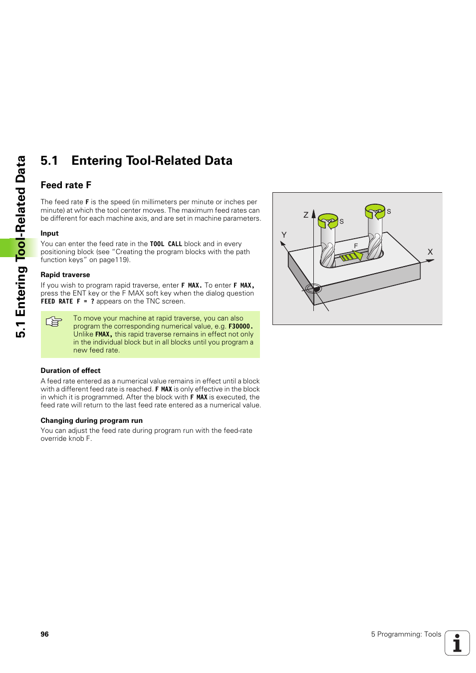 1 entering tool-related data, Feed rate f | HEIDENHAIN TNC 320 (340 551-02) User Manual | Page 96 / 493