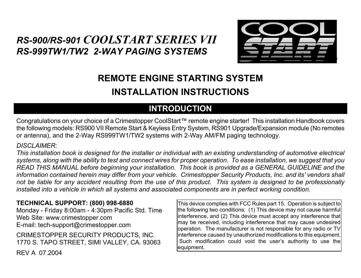 Crimestopper Security Products RS-999TW1/TW2 User Manual | 28 pages