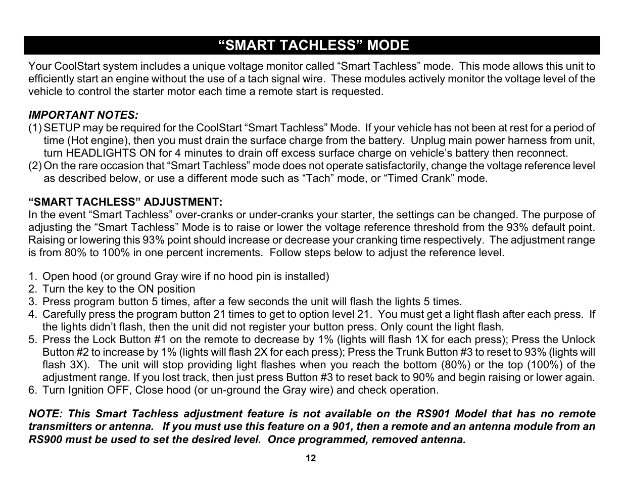 Smart tachless” mode | Crimestopper Security Products RS-999TW1/TW2 User Manual | Page 12 / 28
