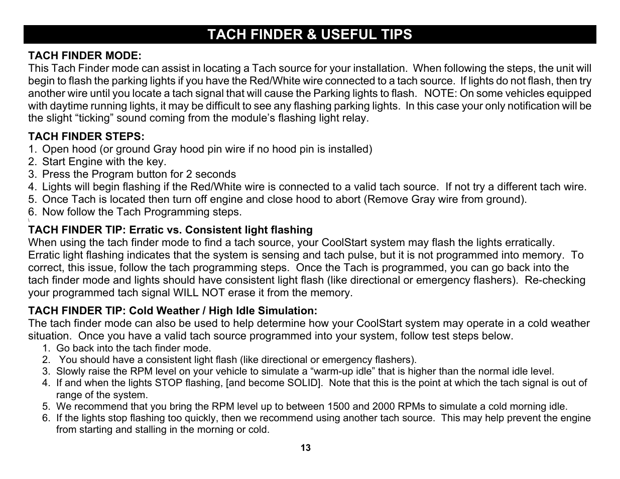 Tach finder mode, Tach finder & useful tips | Crimestopper Security Products RS-999TW1/TW2 User Manual | Page 13 / 28