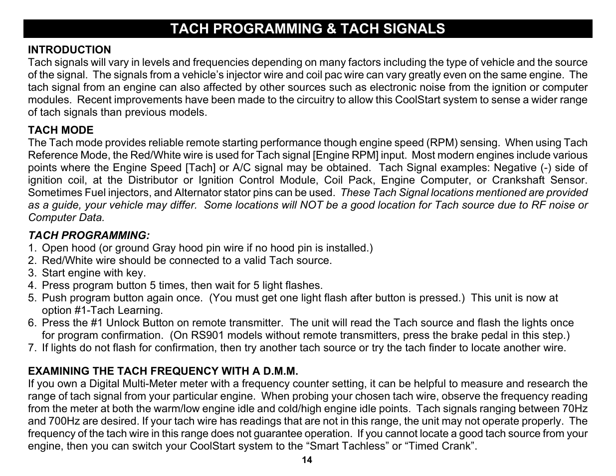 Tach programming & tach signals | Crimestopper Security Products RS-999TW1/TW2 User Manual | Page 14 / 28