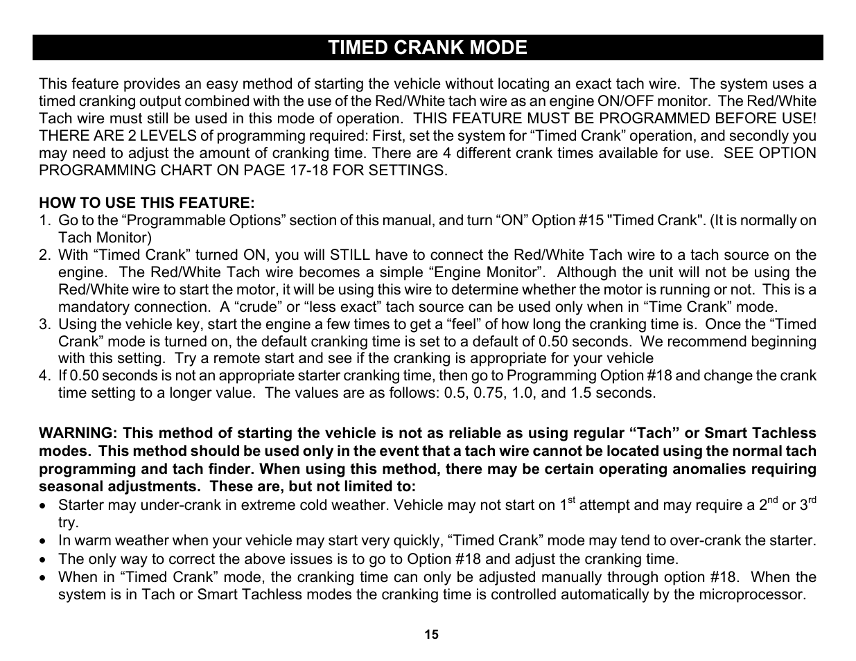 Timed crank mode | Crimestopper Security Products RS-999TW1/TW2 User Manual | Page 15 / 28