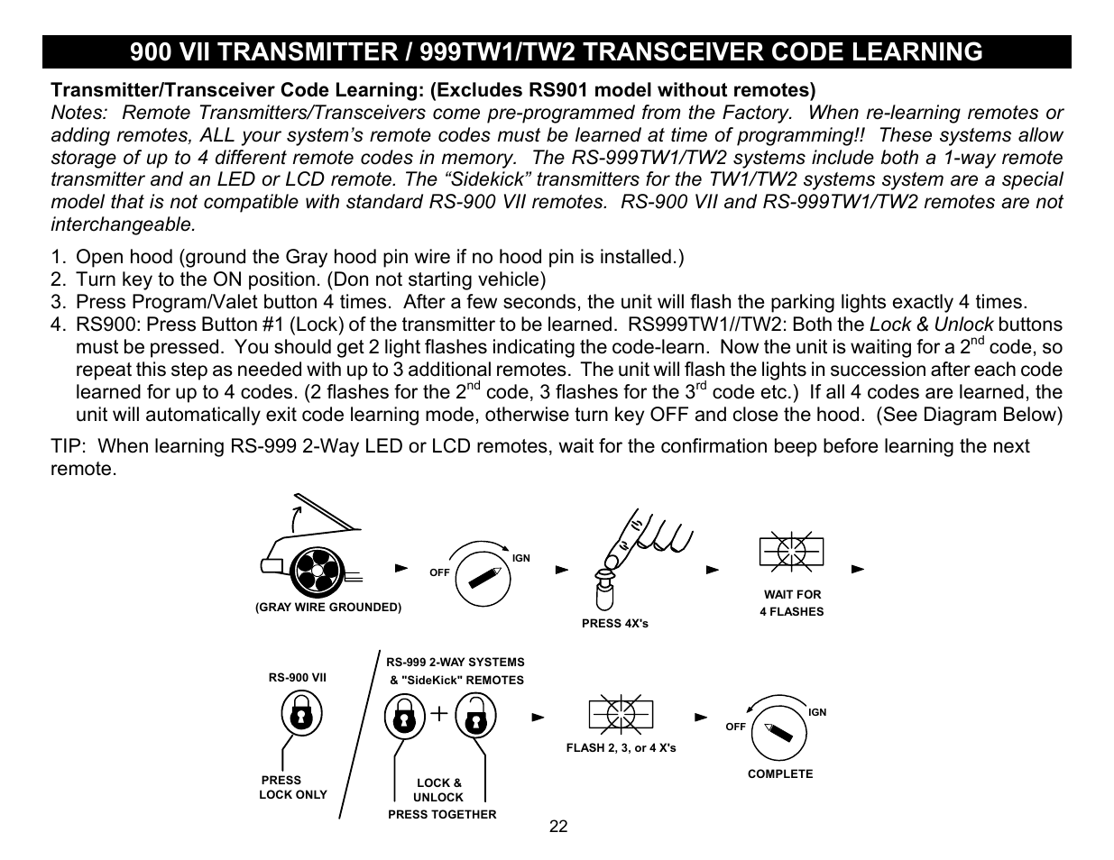 Code, 3 flashes for the 3 | Crimestopper Security Products RS-999TW1/TW2 User Manual | Page 22 / 28