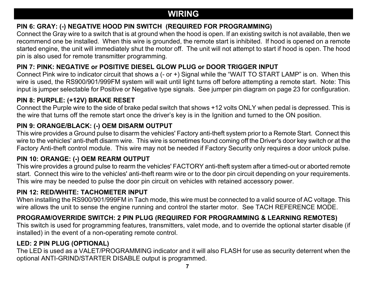 Wiring | Crimestopper Security Products RS-999TW1/TW2 User Manual | Page 7 / 28