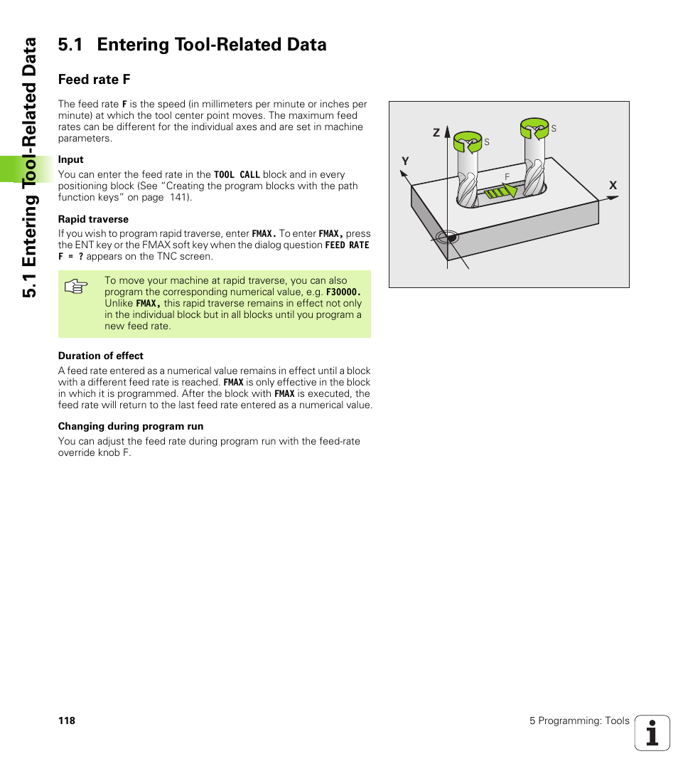 1 entering tool-related data, Feed rate f | HEIDENHAIN TNC 320 (340 55x-03) User Manual | Page 118 / 525