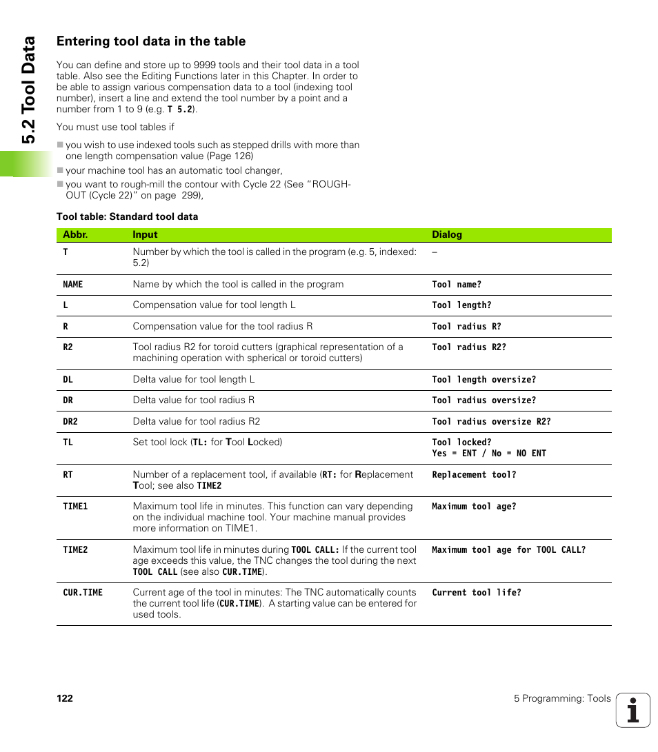 Entering tool data in the table, 2 t ool d a ta | HEIDENHAIN TNC 320 (340 55x-03) User Manual | Page 122 / 525