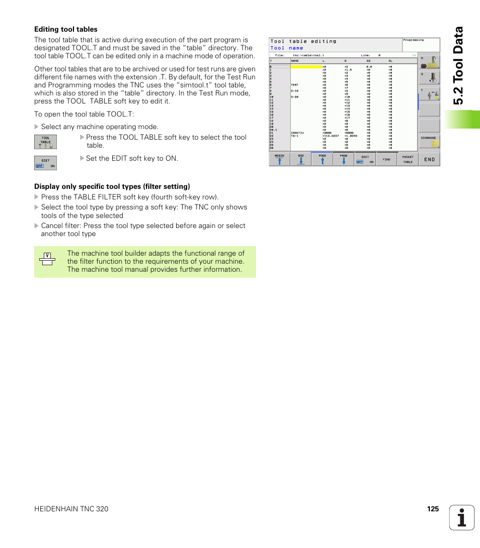 2 t ool d a ta | HEIDENHAIN TNC 320 (340 55x-03) User Manual | Page 125 / 525