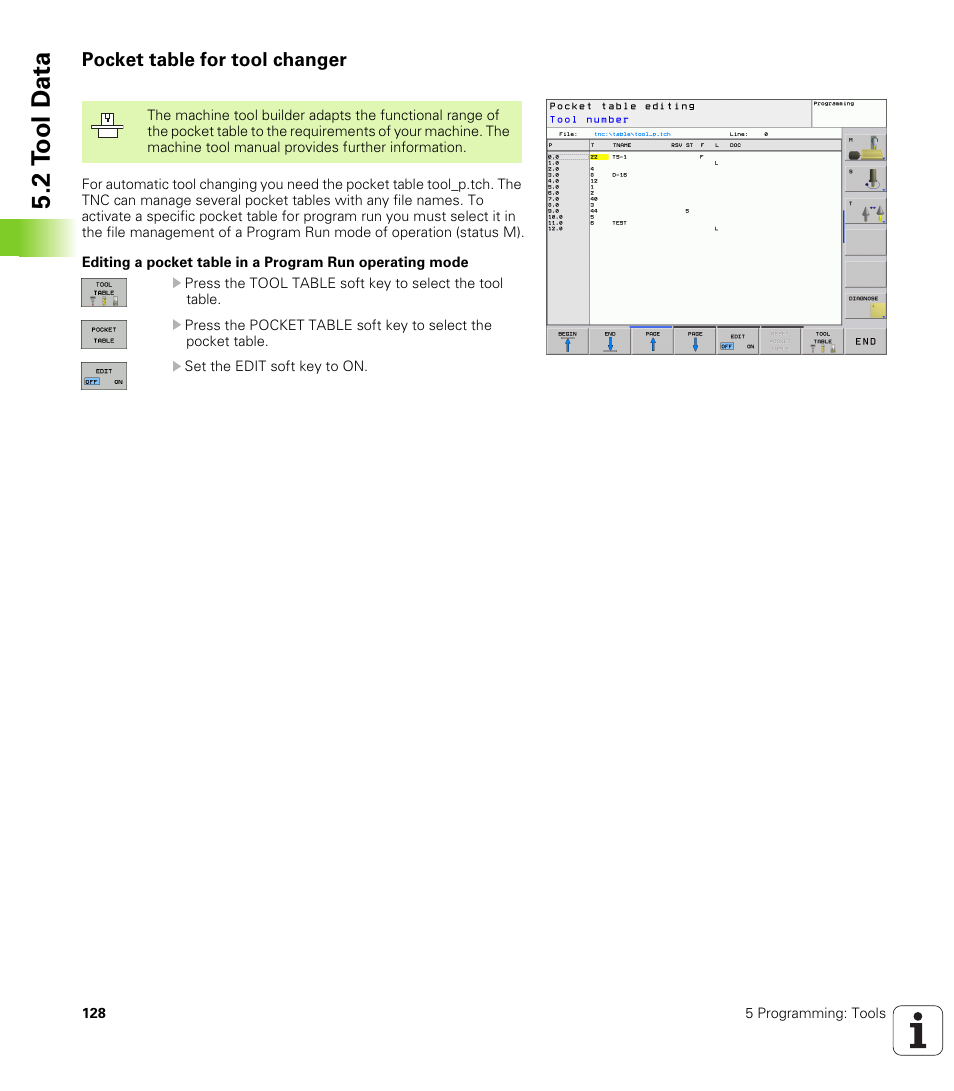 Pocket table for tool changer, 2 t ool d a ta | HEIDENHAIN TNC 320 (340 55x-03) User Manual | Page 128 / 525