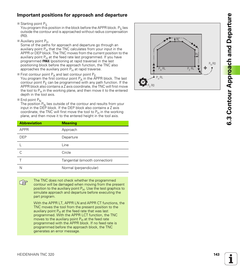 Important positions for approach and departure, 3 cont our appr oac h and depar tur e | HEIDENHAIN TNC 320 (340 55x-03) User Manual | Page 143 / 525