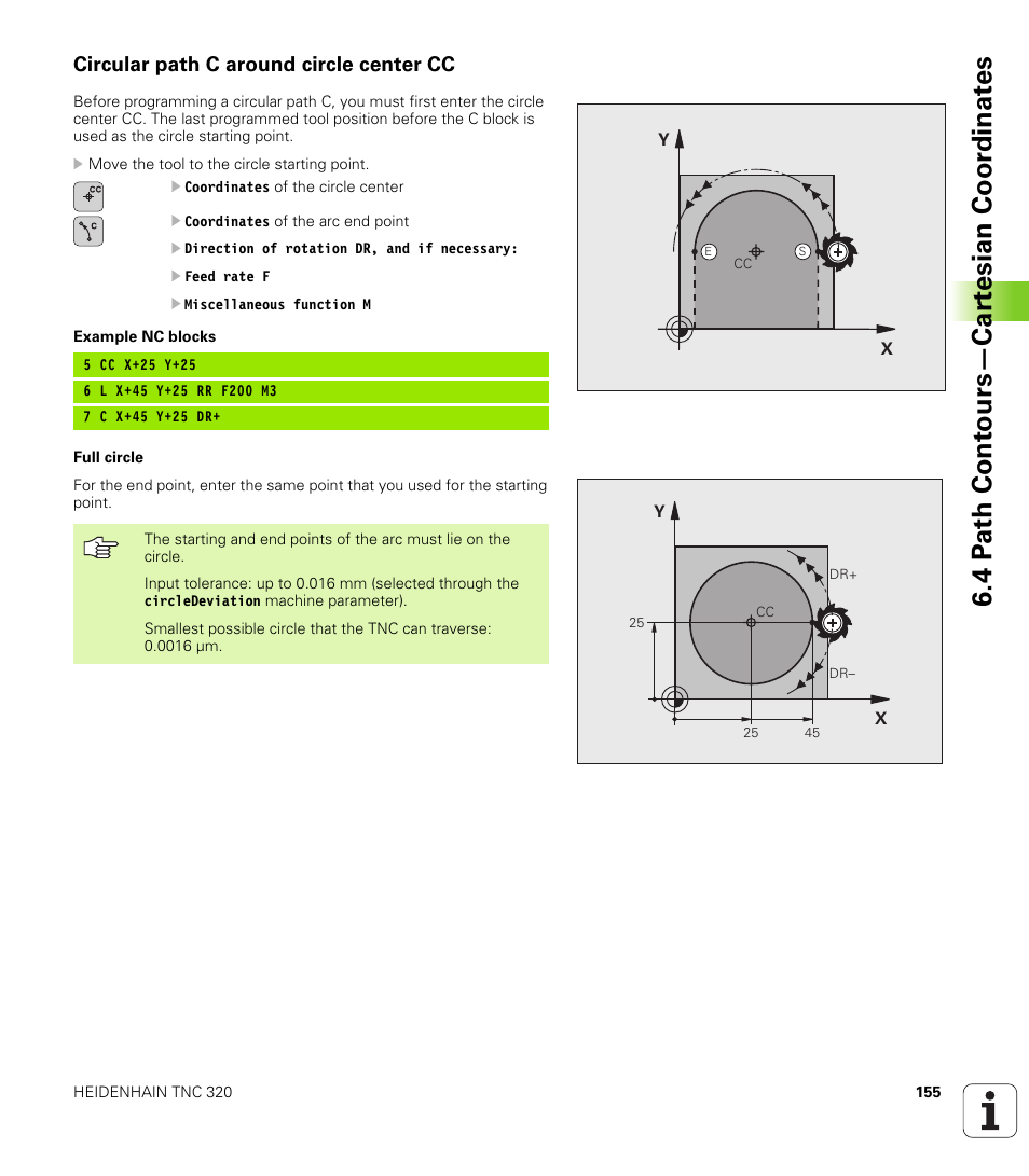 Circular path c around circle center cc, 4 p a th cont ours—car te sian coor dinat e s | HEIDENHAIN TNC 320 (340 55x-03) User Manual | Page 155 / 525