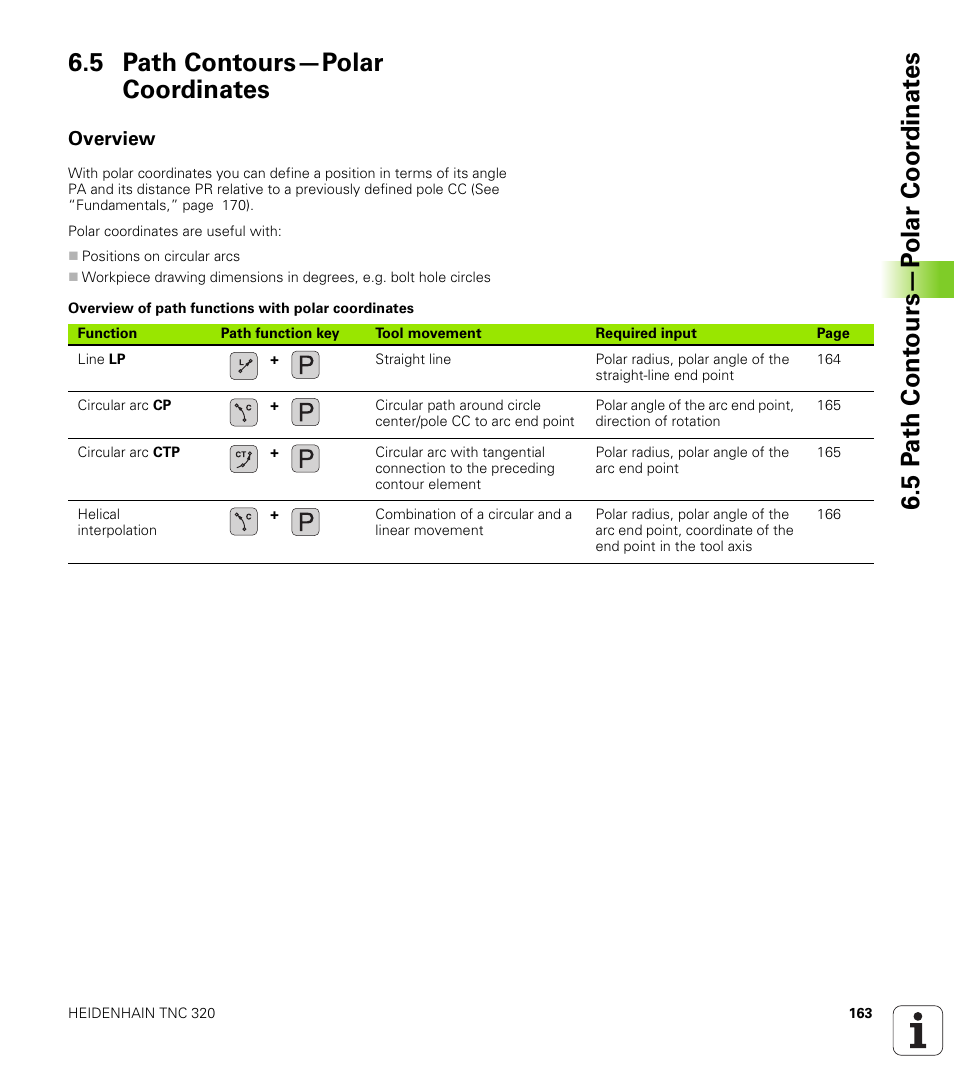 5 path contours-polar coordinates, Overview, 5 path contours—polar coordinates | HEIDENHAIN TNC 320 (340 55x-03) User Manual | Page 163 / 525