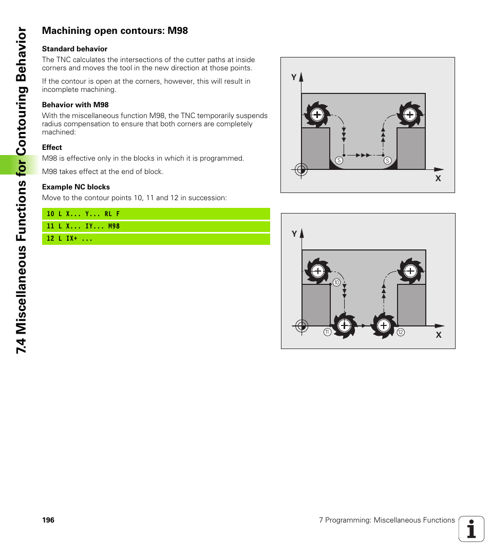 Machining open contours: m98 | HEIDENHAIN TNC 320 (340 55x-03) User Manual | Page 196 / 525