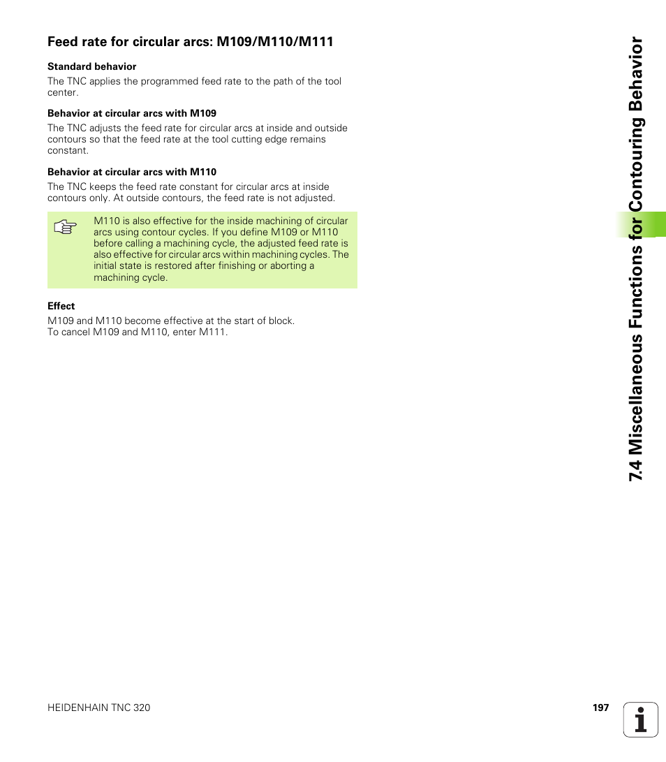 Feed rate for circular arcs: m109/m110/m111 | HEIDENHAIN TNC 320 (340 55x-03) User Manual | Page 197 / 525