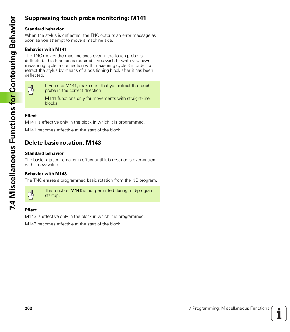 Suppressing touch probe monitoring: m141, Delete basic rotation: m143 | HEIDENHAIN TNC 320 (340 55x-03) User Manual | Page 202 / 525