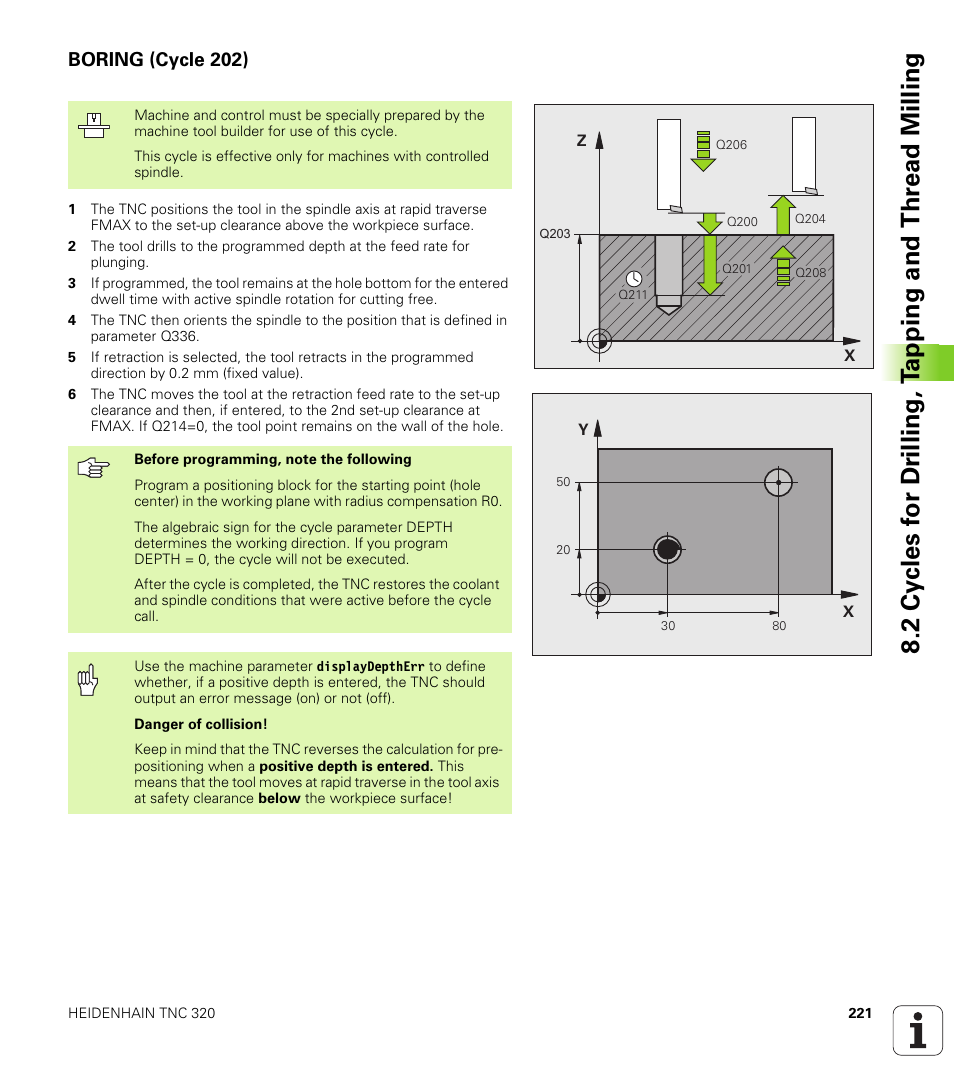Boring (cycle 202) | HEIDENHAIN TNC 320 (340 55x-03) User Manual | Page 221 / 525