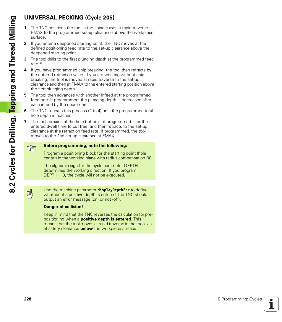 Universal pecking (cycle 205) | HEIDENHAIN TNC 320 (340 55x-03) User Manual | Page 228 / 525