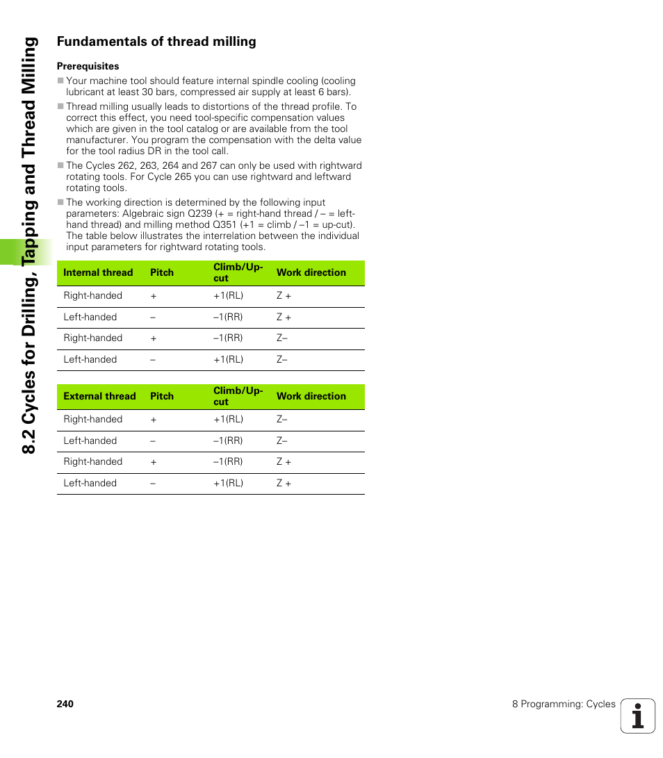 Fundamentals of thread milling | HEIDENHAIN TNC 320 (340 55x-03) User Manual | Page 240 / 525