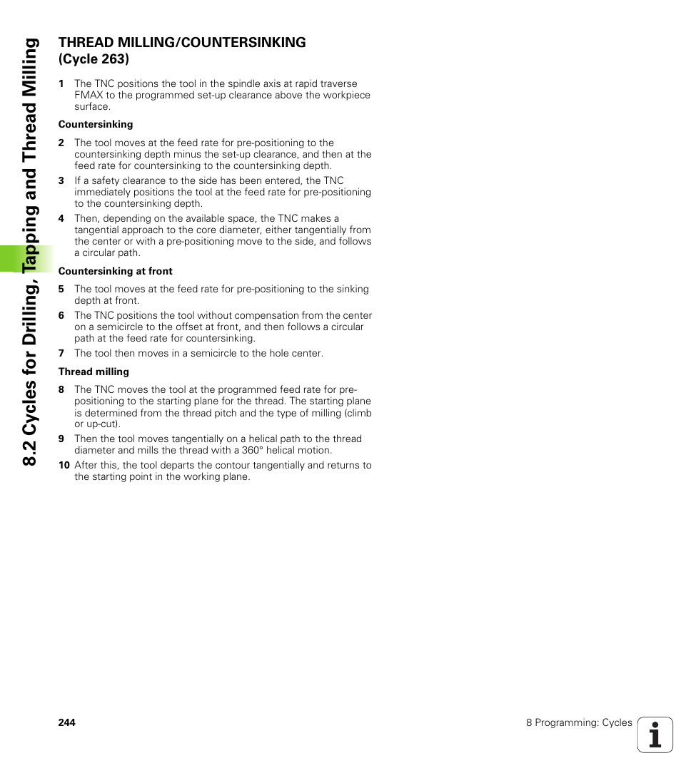 Thread milling/countersinking (cycle 263) | HEIDENHAIN TNC 320 (340 55x-03) User Manual | Page 244 / 525