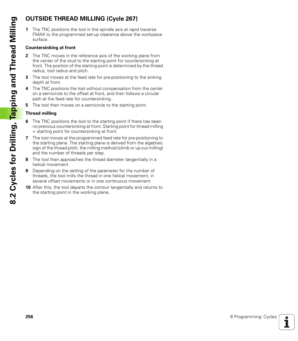Outside thread milling (cycle 267) | HEIDENHAIN TNC 320 (340 55x-03) User Manual | Page 256 / 525