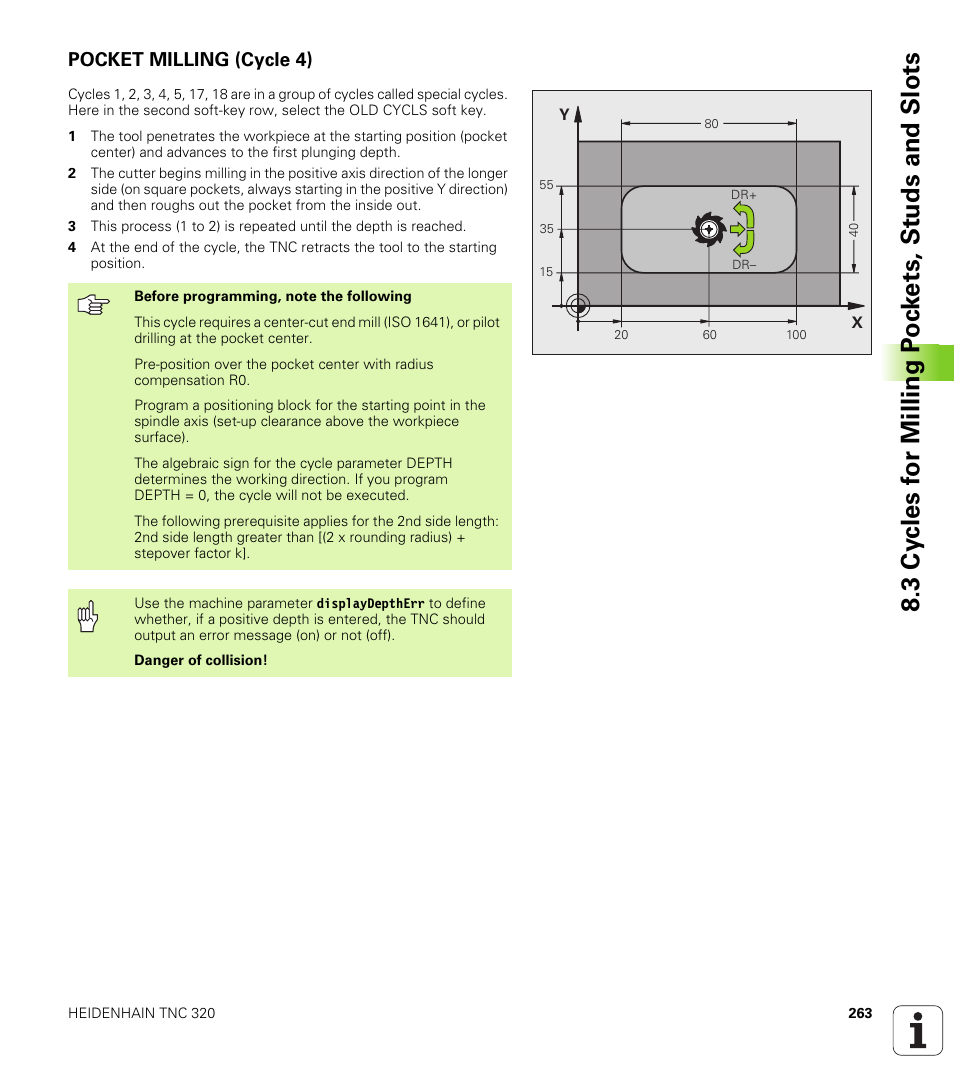 Pocket milling (cycle 4) | HEIDENHAIN TNC 320 (340 55x-03) User Manual | Page 263 / 525