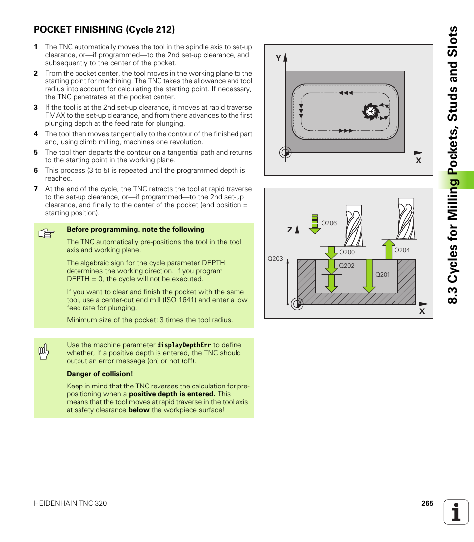 Pocket finishing (cycle 212) | HEIDENHAIN TNC 320 (340 55x-03) User Manual | Page 265 / 525