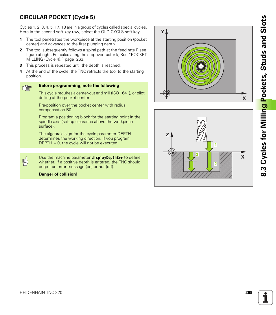 Circular pocket (cycle 5) | HEIDENHAIN TNC 320 (340 55x-03) User Manual | Page 269 / 525