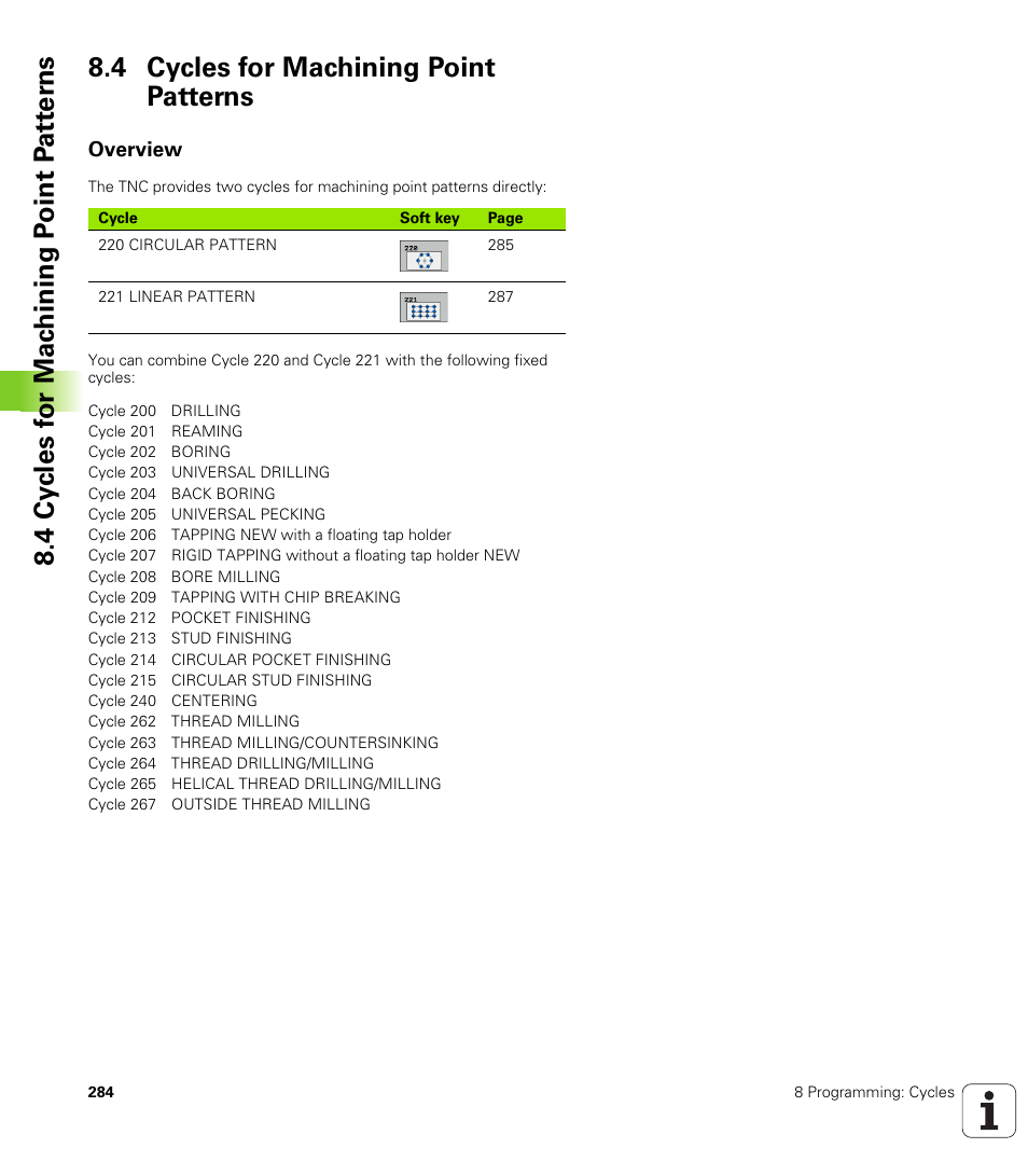 4 cycles for machining point patterns, Overview | HEIDENHAIN TNC 320 (340 55x-03) User Manual | Page 284 / 525