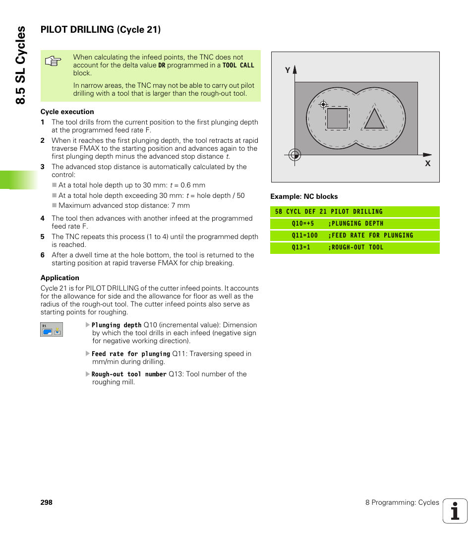 Pilot drilling (cycle 21), 5 sl cy cles | HEIDENHAIN TNC 320 (340 55x-03) User Manual | Page 298 / 525