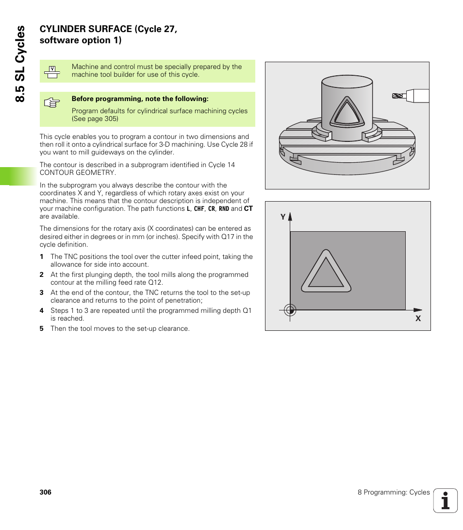 Cylinder surface (cycle 27, software option 1), 5 sl cy cles | HEIDENHAIN TNC 320 (340 55x-03) User Manual | Page 306 / 525