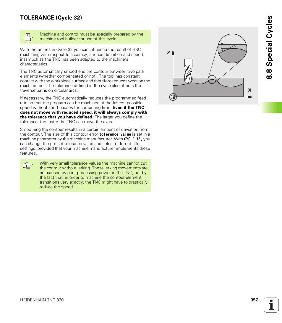 Tolerance (cycle 32), 8 special cy cles | HEIDENHAIN TNC 320 (340 55x-03) User Manual | Page 357 / 525