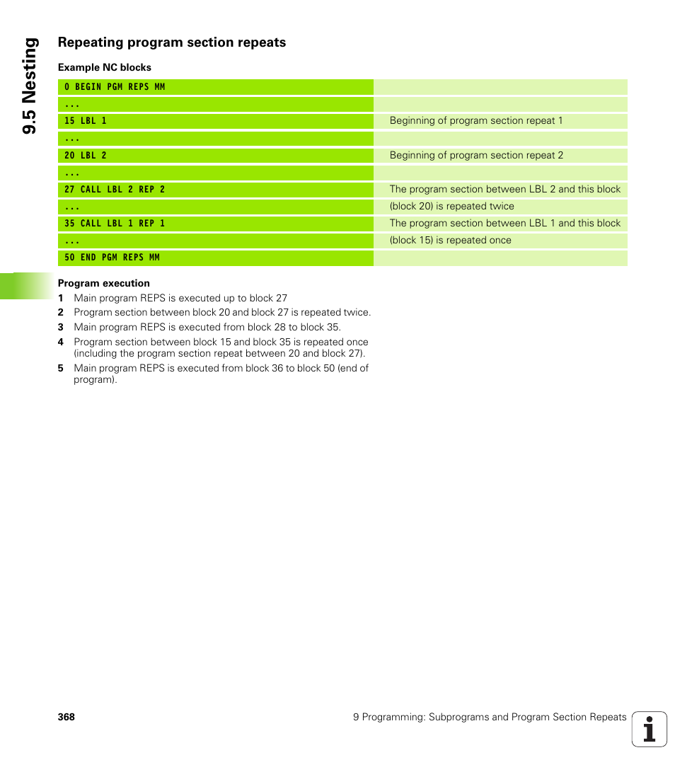 Repeating program section repeats, 5 nesting | HEIDENHAIN TNC 320 (340 55x-03) User Manual | Page 368 / 525