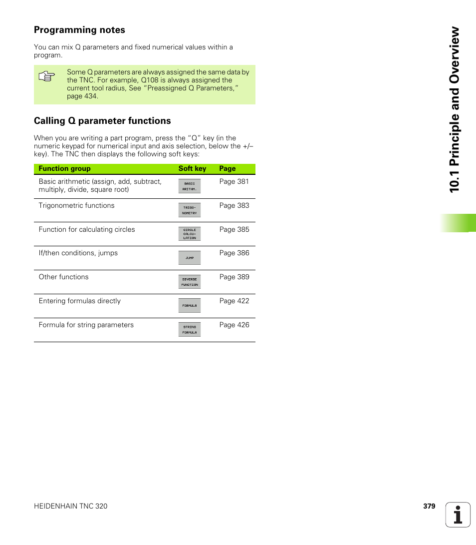 Programming notes, Calling q parameter functions, 10 .1 pr inciple and ov erview | HEIDENHAIN TNC 320 (340 55x-03) User Manual | Page 379 / 525