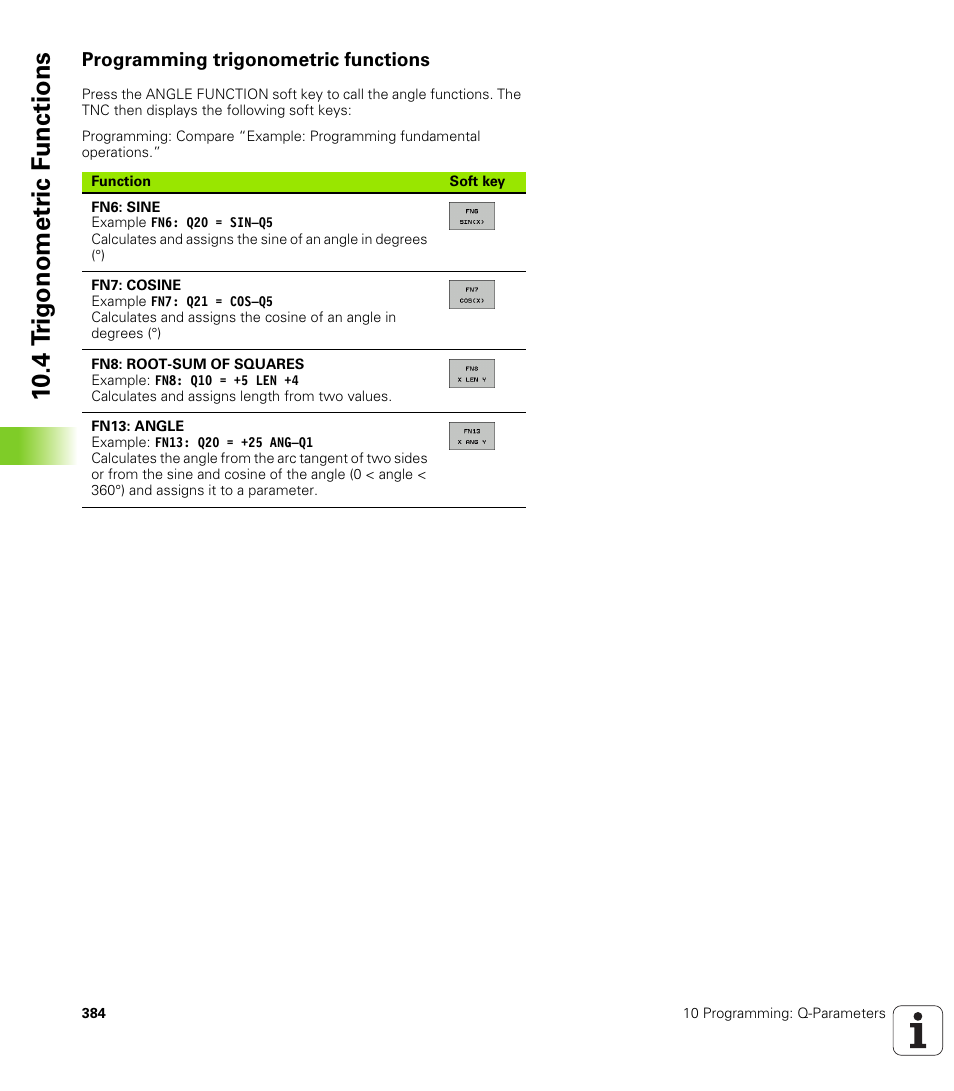 Programming trigonometric functions, 10 .4 t rig onometr ic f unctions | HEIDENHAIN TNC 320 (340 55x-03) User Manual | Page 384 / 525