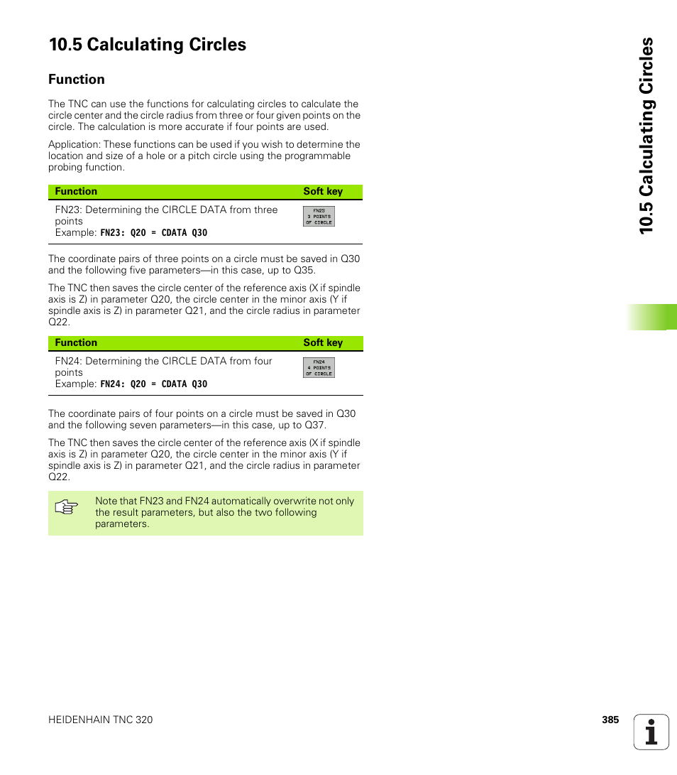 5 calculating circles, Function | HEIDENHAIN TNC 320 (340 55x-03) User Manual | Page 385 / 525