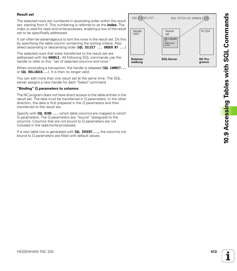 10 .9 a c cessing t a bles with sql commands | HEIDENHAIN TNC 320 (340 55x-03) User Manual | Page 413 / 525