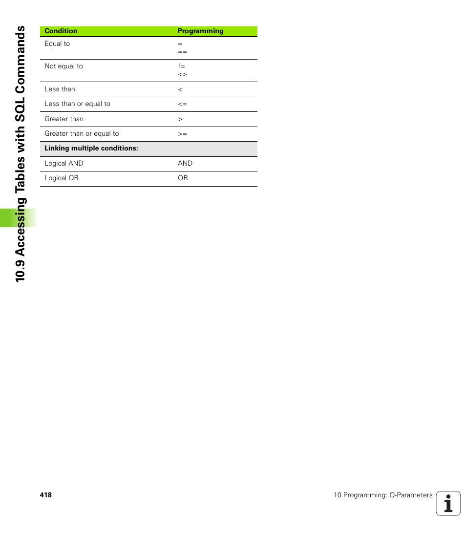 10 .9 a c cessing t a bles with sql commands | HEIDENHAIN TNC 320 (340 55x-03) User Manual | Page 418 / 525