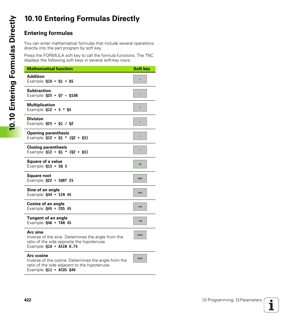 10 entering formulas directly, Entering formulas | HEIDENHAIN TNC 320 (340 55x-03) User Manual | Page 422 / 525