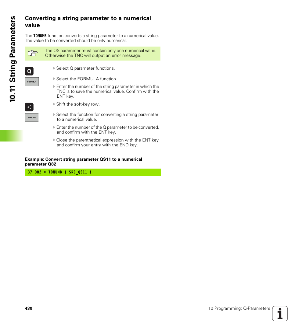 Converting a string parameter to a numerical value, 10 .1 1 str ing p a ra met e rs | HEIDENHAIN TNC 320 (340 55x-03) User Manual | Page 430 / 525